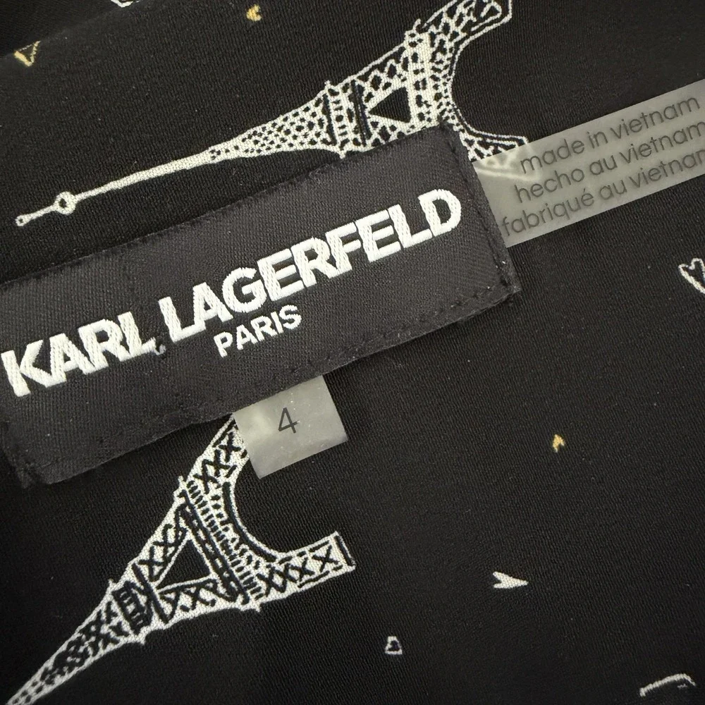 Karl Lagerfeld Paris Eiffel Tower Black Dress 4 • Handkerchief Hem Parisian Chic